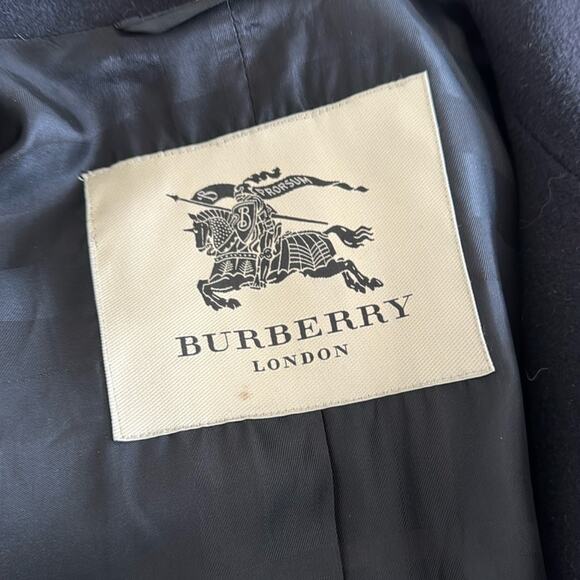 Burberry London Cashmere Virgin Wool Belt Long Winter Pea Coat Black Size 2 - Picture 9 of 11